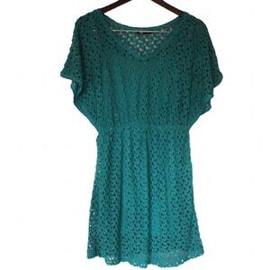 Ruby Rox Teal Crochet Lace Mini Dress / Swim Cover-Up Medium